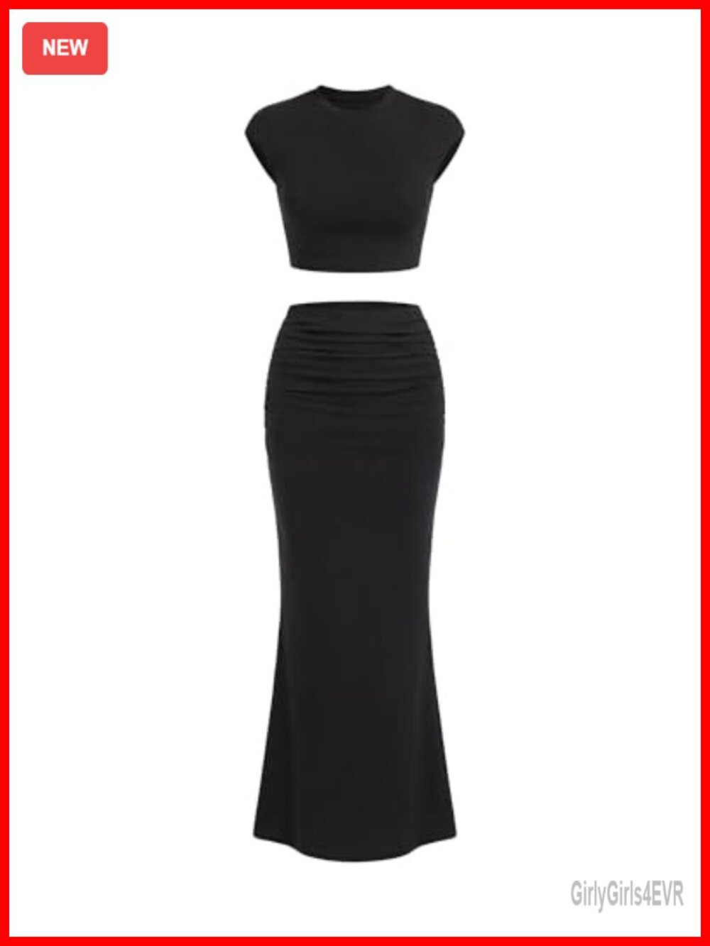 Women 2 Piece Bodycon Maxi Skirt Set Cap Sleeve Crop Tee Party Vacation